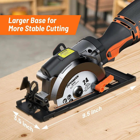 Beast Mode Circular Saw 5.8A with Laser Guide and Metal Handle includes Six Blades, shown on a wooden surface for cutting.