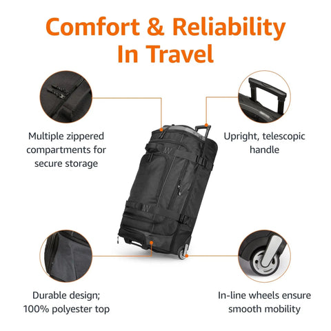Massive 35 Inch Rolling Duffle With Wheels And Telescoping Handle For Easy Travel, Durable Ripstop Polyester Build, Black Design