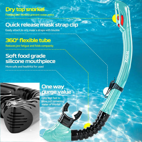 Myopia Friendly Dry Snorkel Gear With Detachable Camera Mount, Anti Fog Mask And Dry Top Snorkel, 180 Degree Panoramic View
