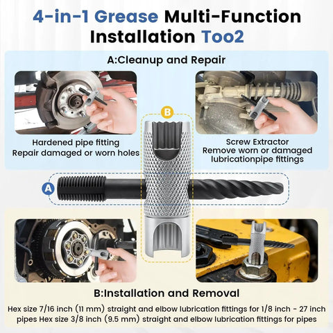 Grease Fitting Tool Set 2 Pack 4 In 1 Zerk Fitting Tool For Easy Install Remove Re Tap Maintenance