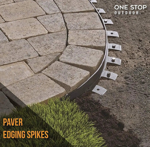 Installed USA Made 50 Pack 8 Inch Plastic Landscape Edging Anchoring Stakes, Spiral Spikes for paver edging and turf.