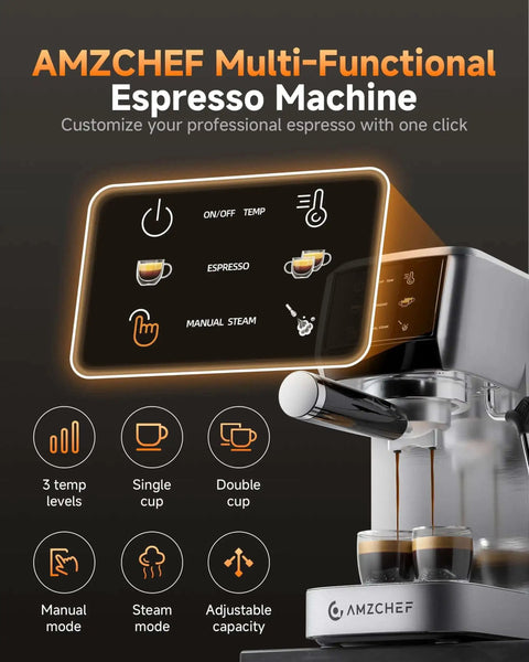20 Bar Espresso Machine With Milk Frother For Rich Crema At Home, Lightning Fast 30 Second Preheat, 1350W High Pressure Coffee Maker