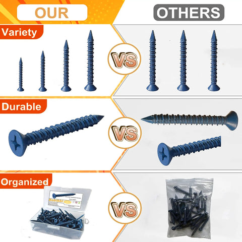 Comparison of One Quarter By One And A Quarter Inch Flat Head Concrete Screws 100 Pack For Masonry Anchors In Concrete Brick Or Block High And Low Thread Carbon Steel 1022A with others