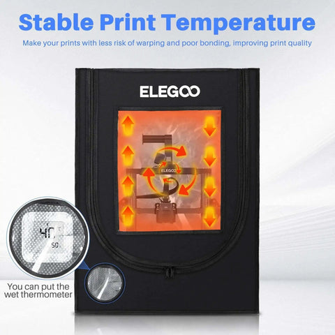 Fireproof And Dustproof 3D Printer Enclosure For Neptune And Ender Models with thermometer pocket, large size, black design