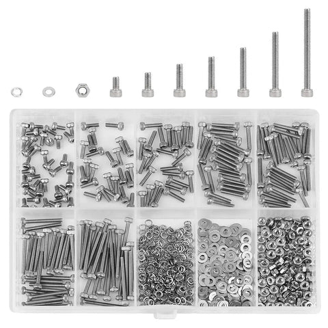 Pro Grade Heavy Duty Hex Socket Head Cap Screws Kit In 304 Stainless Steel, M2.5 Thread, with bolts, nuts, washers, lock washers