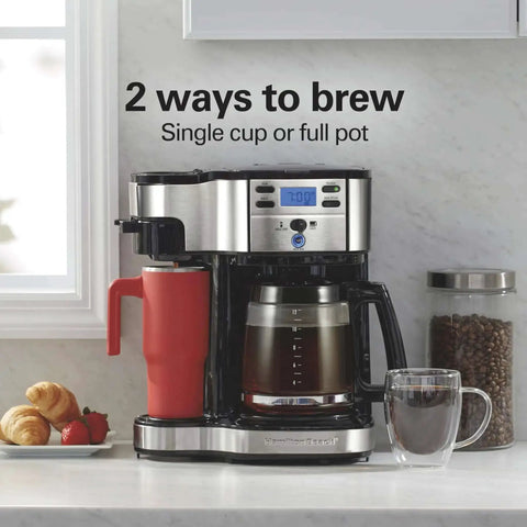 2 Way Programmable Coffee Maker With Single Serve And 12 Cup Glass Carafe Black With Stainless Steel Accents on kitchen counter