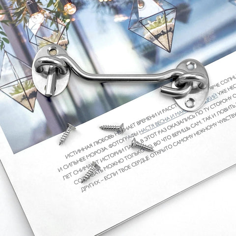 4 Inch Stainless Steel Hook And Eye Latch For Doors Windows Cabinets And Fences with screws on magazine