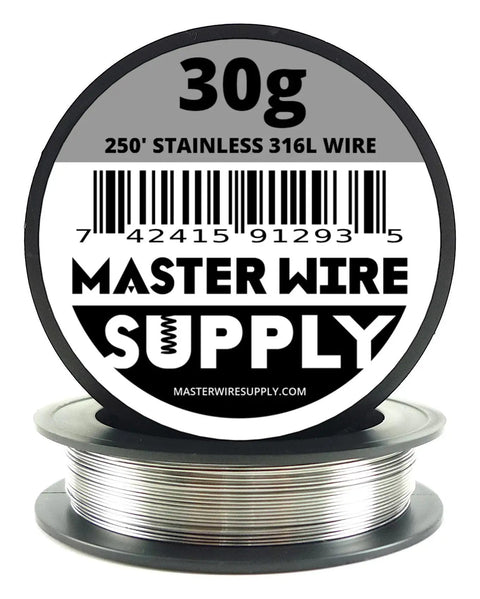 316L Stainless Steel Wire 30 Gauge 0.25mm 250 Ft Annealed Soft High Temp 1700F 4.45 Ohms Per Foot For Jewelry Kilns Foam Cutters And DIY Craft Projects Made In USA on spool.