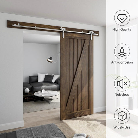9 Foot Stainless Steel Sliding Door Hardware Kit For Wooden Barn Doors, Heavy Duty And Smooth Operation, Fits 54 Inch Wide Single Door
