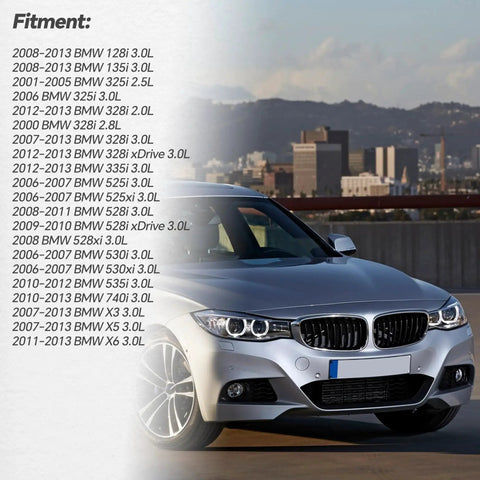 Engine Variable Valve Timing Solenoid Replacement For BMW Models 128i 135i 325i 328i 335i 525i 528xi 530xi 535xi 740i X3 X5 Z4 Direct Fit No Fuss Install Replaces 917241 High Quality VVT Solenoid fits BMW models with city skyline backdrop.