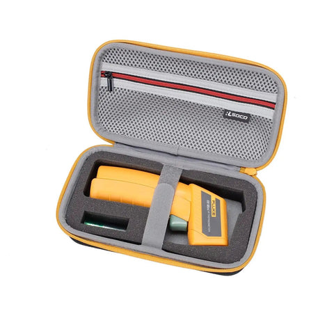 Hard Case For Infrared Thermometers 62 Max 59 Max 64 Max With YKK Zipper, open showing yellow infrared thermometer inside.