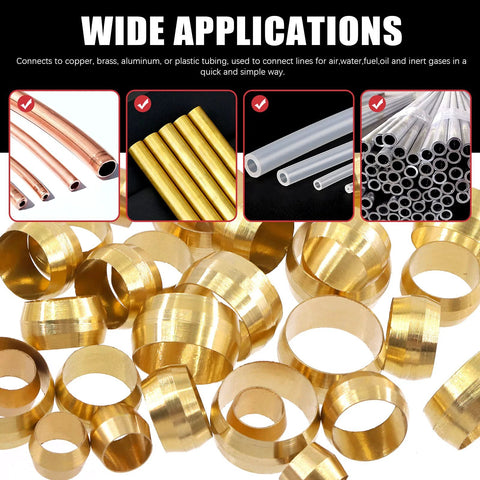 Hilitchi brass compression ferrule kit, 8 sizes for 4–16 mm tube OD, 220 pcs, gold finish rings
