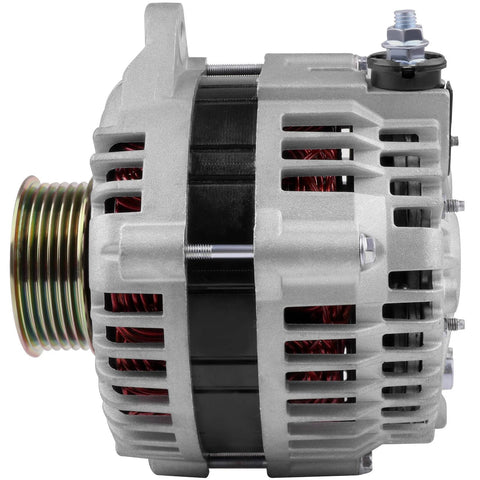 Side view of Beefed Up 125Amp 12V Alternator Replacement For Infiniti I30 3.0L 1998-2000, Infiniti I35 3.5L 2002-2004, Nissan Maxima 3.0L 1995-2000, Maxima 3.5L 2002-2003, Murano 3.5L 2003-2007