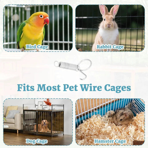 40 Pack Metal Finger Spring Latch Hooks For Rabbit Cages Dog Crates Cat Doors shown securing various pet enclosures.