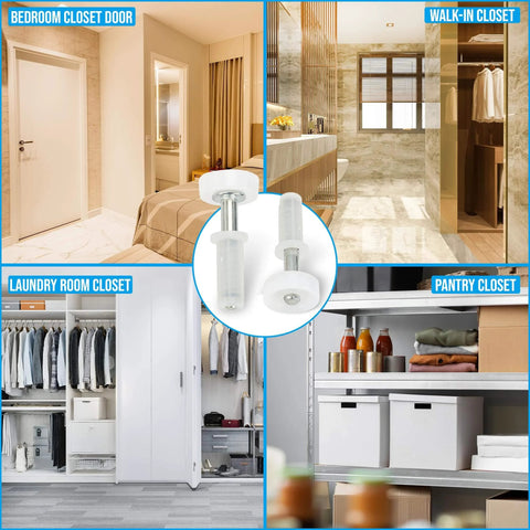 Spring Loaded Bi Fold Closet Door Top Roller Guides Seven Eighths Inch Diameter Replacement Four Pack for various door types