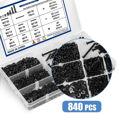 All In One M3 Screw Kit With 840 Pieces Of Socket Head Screws Nuts Washers And Wrench Including 8 Sizes From 6Mm To 30Mm
