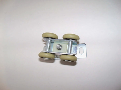 Close-up of Heavy Duty Bifold Track And Hardware Kit Four Wheel Ball Bearing Hanger, for a smooth quiet glide, top-mounted.
