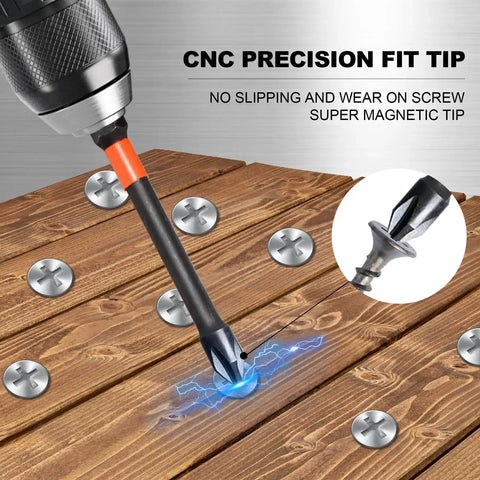 10 Pack Magnetic Phillips Bit Set PH2 Impact Magnetic Bits for Drill and Screwdriver demonstrating usage on wooden decking