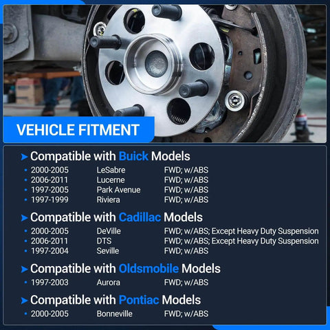 Front & Rear FWD Wheel Bearing and Hub Assembly 513121/512003 Fits 1997-2011 Buick, Cadillac, Oldsmobile, Pontiac models diagram