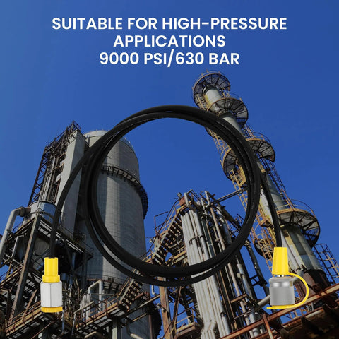 MEASUREMAN hydraulic test hose, black coil with yellow zinc-nickel alloy fittings, 1.6 m long
