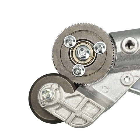 Close-up of Drill Plate Cutter Attachment for Metal Shears with Beefed Up Pro Grade Wear Blade, showcasing incisive cutting mechanism.