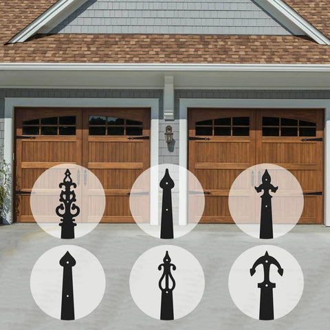 Metal Garage Door Decorative Hardware Hinges Carriage House Accents Screw Mounted 6 Piece Set Black Braided Style on garage door