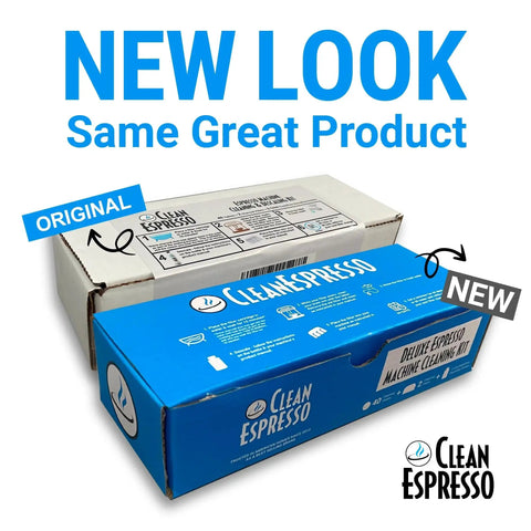 CleanEspresso Deluxe Espresso Machine Cleaning Kit: two boxes, Breville-compatible tablets, 2 water filters, descaler.