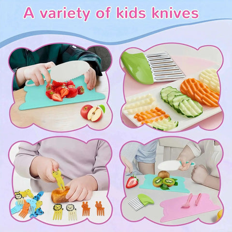 Kids Knife Set For Real Cooking 21 Piece Toddler Kitchen Kit With Kid Friendly Knives Cutting Boards Crinkle Cutter shown
