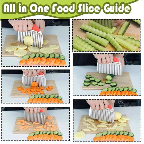Crinkle Cut Kitchen Cutter For Restaurant Style Fries And Waffle Fries Stainless Steel With Comfortable Handle From FANTEXY Pro Veggie Chopper in use cutting vegetables.