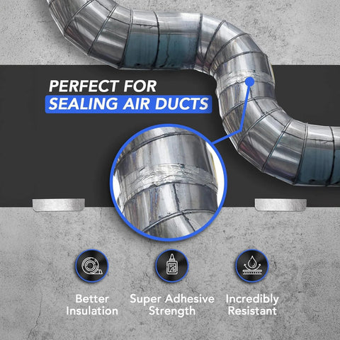 TapePlus aluminum foil HVAC duct tape on metal ductwork; 2 in x 70 yd, silver, heat resistant to 250°F.
