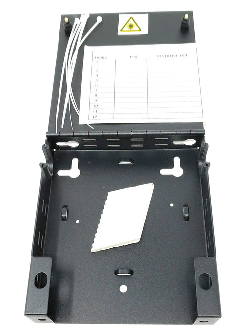 Interior view of Wall Mount Fiber Enclosure With Splicing Module And Loaded Six Port LC UPC Singlemode Duplex LGX Panel