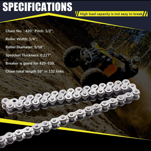Heavy Duty 420 Motorcycle Chain 132 Links With Chain Breaker Kit Fits SSR TaoTao Coolster Apollo Baja 212cc Chinese ATV