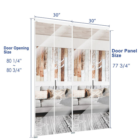 Black Aluminum Bifold Mirror Door For 60x80 Opening, Preassembled With Hardware Kit, Indoor Bi Fold Barn Door For Bedroom And Closet