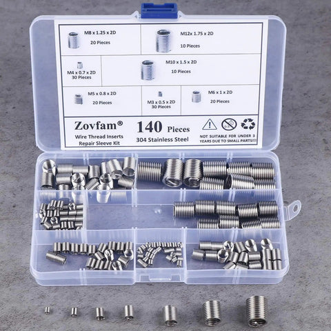 Heavy Duty Pro Grade Wire Thread Repair Inserts Kit 304 Stainless Steel Assortment M3 Through M12 Helicoil Style Thread Repair Set 140Pcs