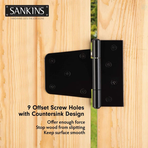 Heavy Duty Gate Hinges Three And A Half Inch Black Iron With Rust Resistant Powder Coat on Wooden Fence