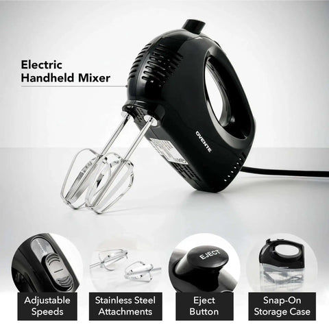 5 Speed Corded Hand Mixer With Stainless Steel Whisks, Compact Portable Design, Snap On Storage Case, 150W Lightweight Black Handheld Mixer For All Your Baking And Cooking Needs HM151B