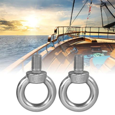 M20 Marine Grade 316 Stainless Steel Eye Bolts, Heavy Duty Lifting Rings With Nuts for Rigging and Dock Use, 2 Pack, on boat.