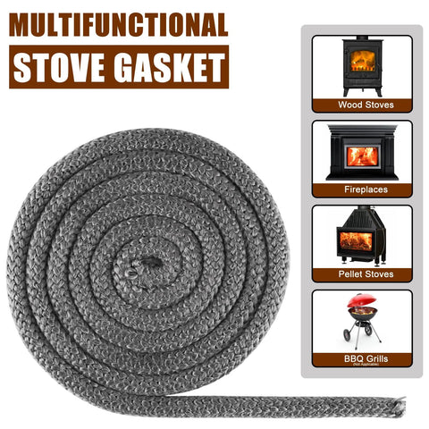 Wood stove gasket rope seal, 1 in x 98 in fiberglass heat-resistant gasket for wood stoves and fireplaces