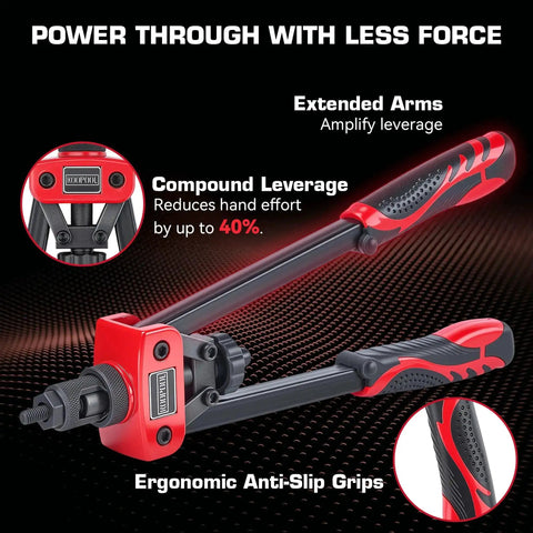 14 Inch Rivet Nut Tool Kit With 7 Mandrels And 70 Rivet Nuts Heavy Duty Nutsert Set with ergonomic grips and compound leverage