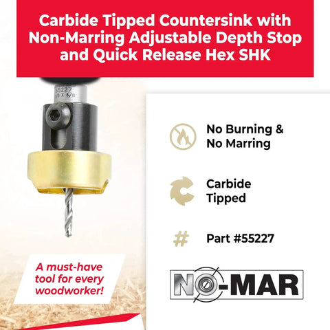 Amana Tool 55227 Carbide Tipped 82 Degree Countersink Set with depth stop, quick release hex shank, no-thrust ball bearing