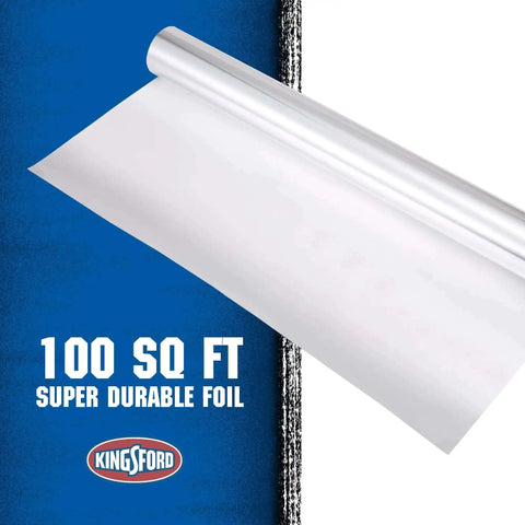 Extra Wide Aluminum Foil Roll For Grilling And Baking Heavy Duty 18 Inch By 100 Sq Ft shown with label '100 SQ FT Super Durable Foil'