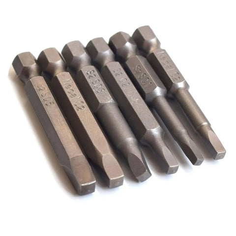 Square Head Screwdriver Bits Set, 6 Sizes SQ1 SQ2 SQ2.7 SQ3 SQ4 SQ5, 1/4 Inch Hex Shank, Magnetic Tips, Pro Grade Heavy Duty S2 Steel