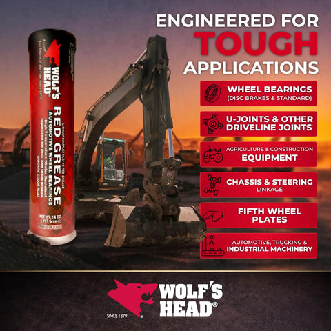Wolf's Head red grease tube, 14 oz, NLGI #2, automotive wheel bearing and chassis grease, pack of 10