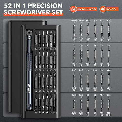 52-In-1 Precision Screwdriver Set With Double-Ended Bits For MacBook Laptop Computer iPhone PS5 Xbox Switch Glasses Watch