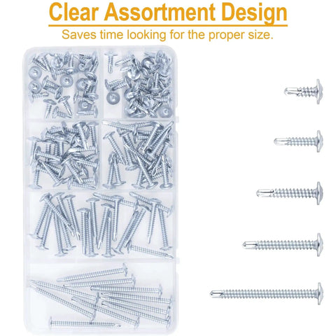 All In One Self Tapping Screws Set For Metal Wood And Plastic 125Pcs Galvanized Phillips Truss Head organized in compartments