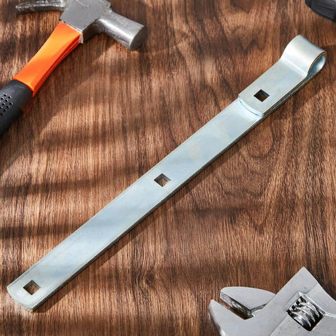 16 Inch Zinc Strap Hinges 4 Pack For Gates Tool Sheds Barn Doors And Swing Doors, close-up view on wooden surface with tools