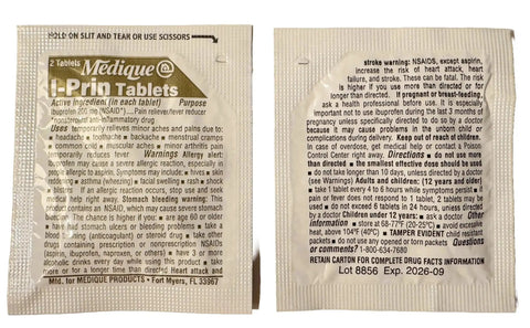 Medication tablets included in the Watertight Explorer 67-Piece Outdoor First Aid Kit for Hiking and Camping.