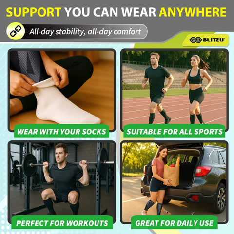 Calf Compression Sleeves For Men And Women Footless Support For Varicose Veins Nursing Running All Day Comfort Leg Sleeve For Shin Splints Pain Relief And Swelling Reduction Nude Size S M shown in various activities including running, lifting weights, and daily use.