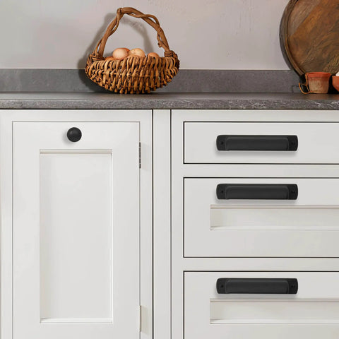 Installed Matte Black 3 Inch Hole Center Cup Pulls For Cabinets And Drawers, 10 Pack Kitchen Cabinet Handles And Drawer Knobs