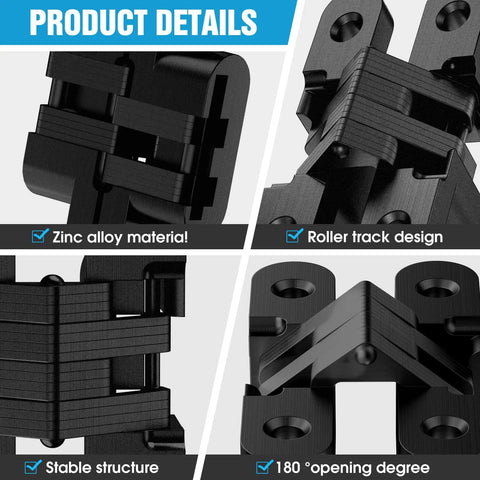 Hidden Cabinet Door Hinges 180 Degree Concealed Cross Hinges In Black Zinc Alloy 4 Pack For Frameless Cabinets Invisible When Closed